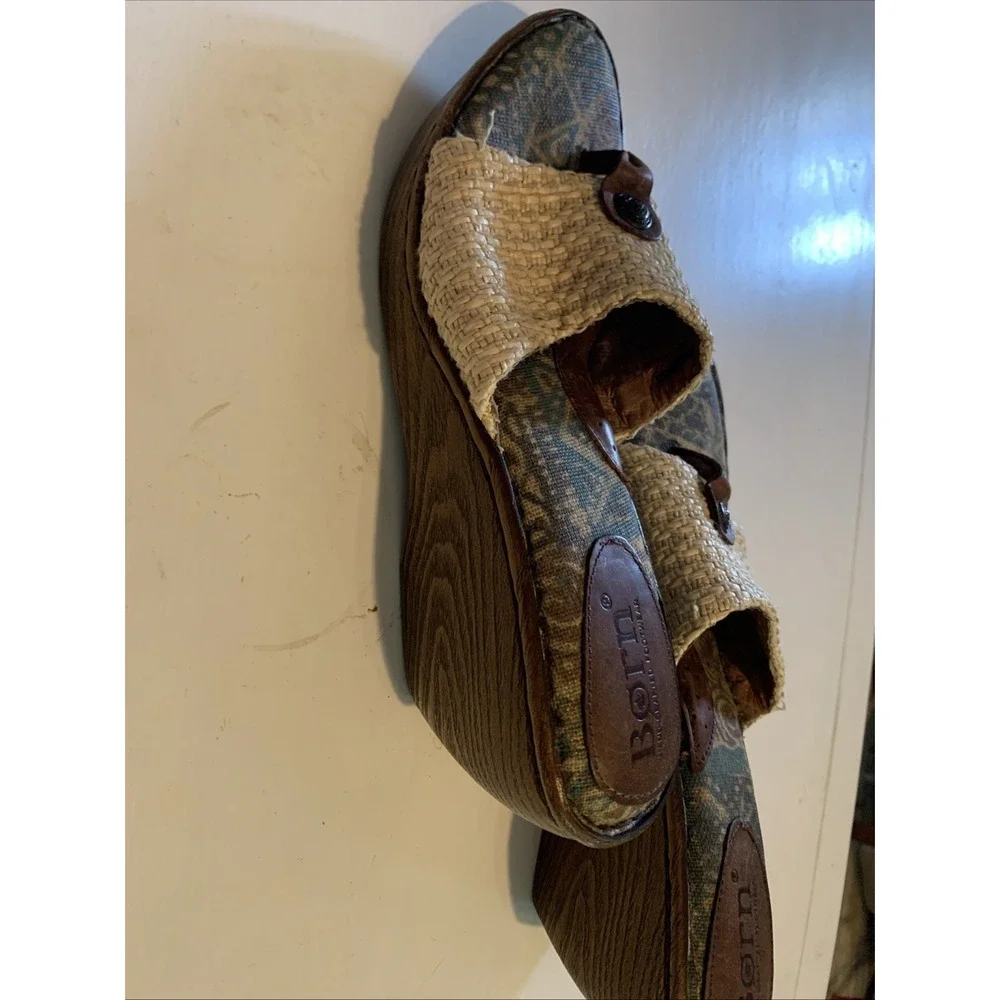 Born HandCrafted Footwear Weave Wedge Platform Raffia Sandals Slides Sz 9